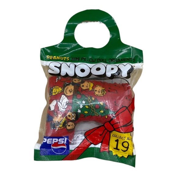 Japan Snoopy Peanuts Mini Pillow Doll Stocking Christmas Ornament Pepsi